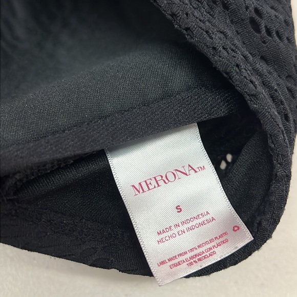 Merona Women's Black Mesh Lace Tankini Side Bone Ruche with Padding Size Small - Picture 3 of 8